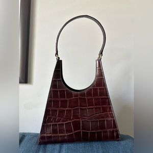 STAUD Rey Croc-Embossed Leather Shoulder Bag